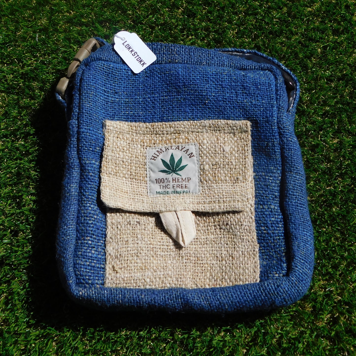 Small Bag with strap, 100% Hemp, Blue